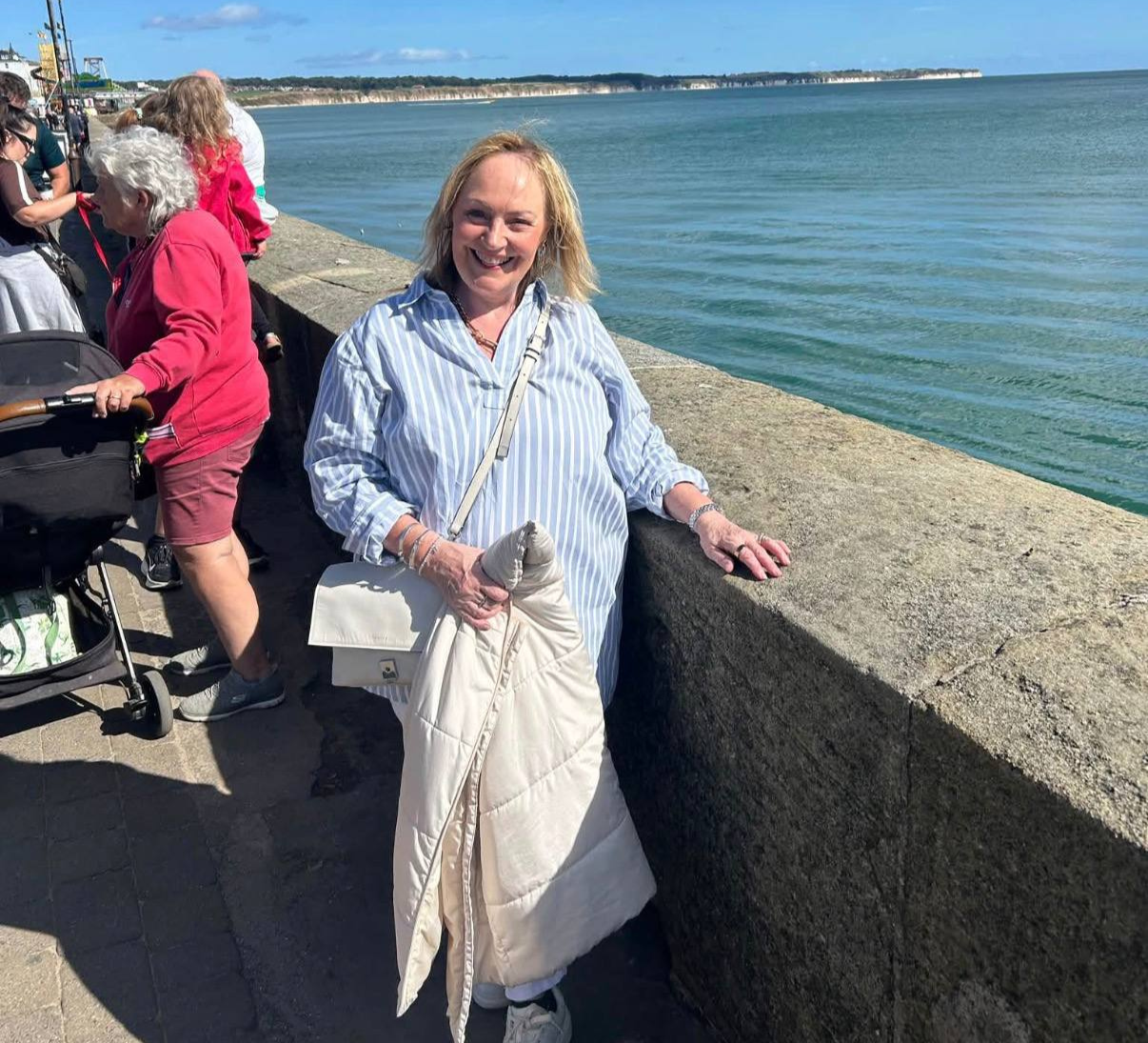 Smiling by the seafront during a weekend visit to Bridlington.